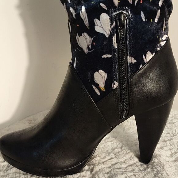 Ruby Shoo Black Floral Slouch Athena Boots - Picture 7 of 8